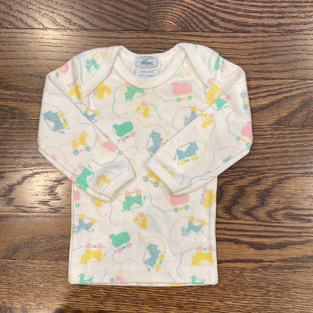 Vintage Lacoste Long Sleeve pastel animal theme Top. 3-6 month